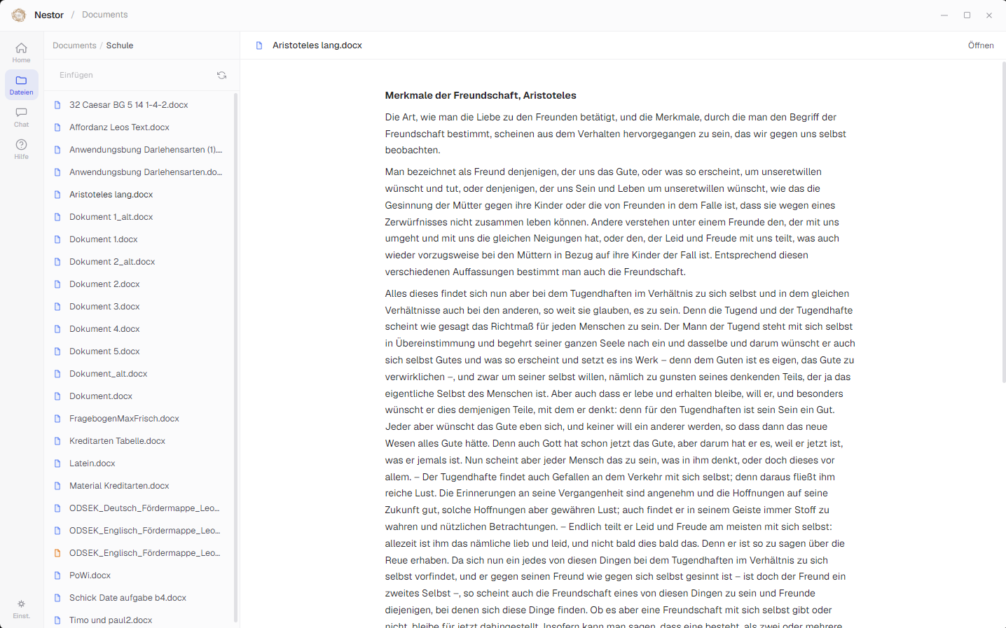 Nestor Dateiansicht mit Dokumentenleser